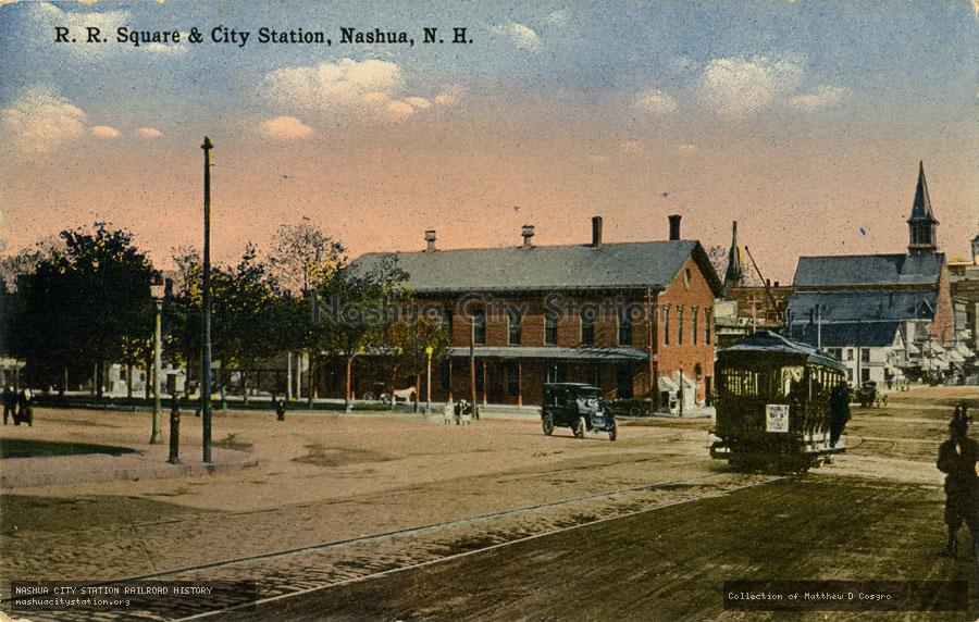 Postcard: Railroad Square & City Station, Nashua, N.H.